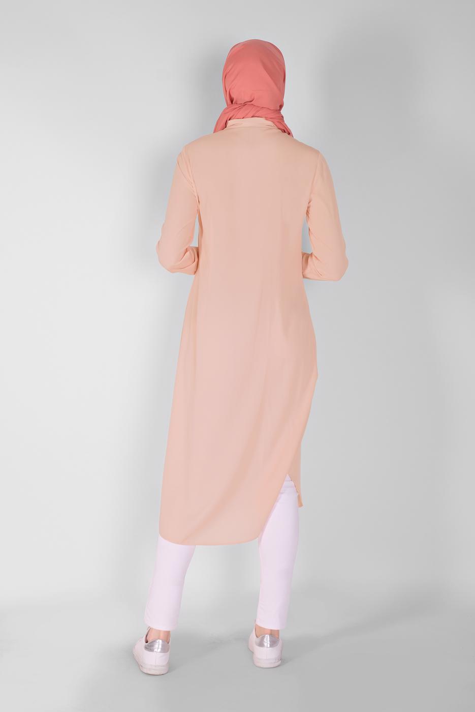 Tesettür giyim PUDRA DÜĞMELİ UZUN TUNİK 4397