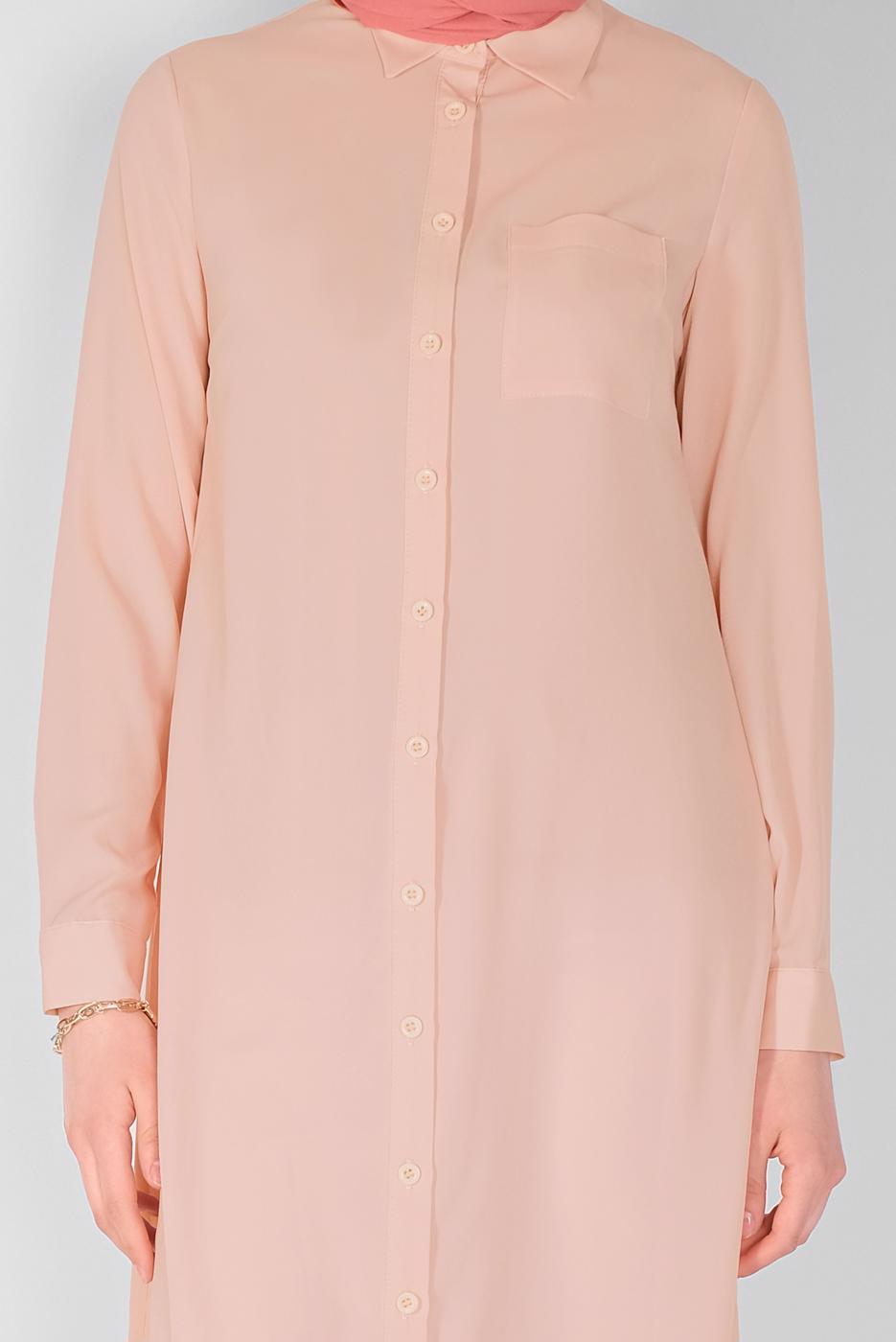 Tesettür giyim PUDRA DÜĞMELİ UZUN TUNİK 4397