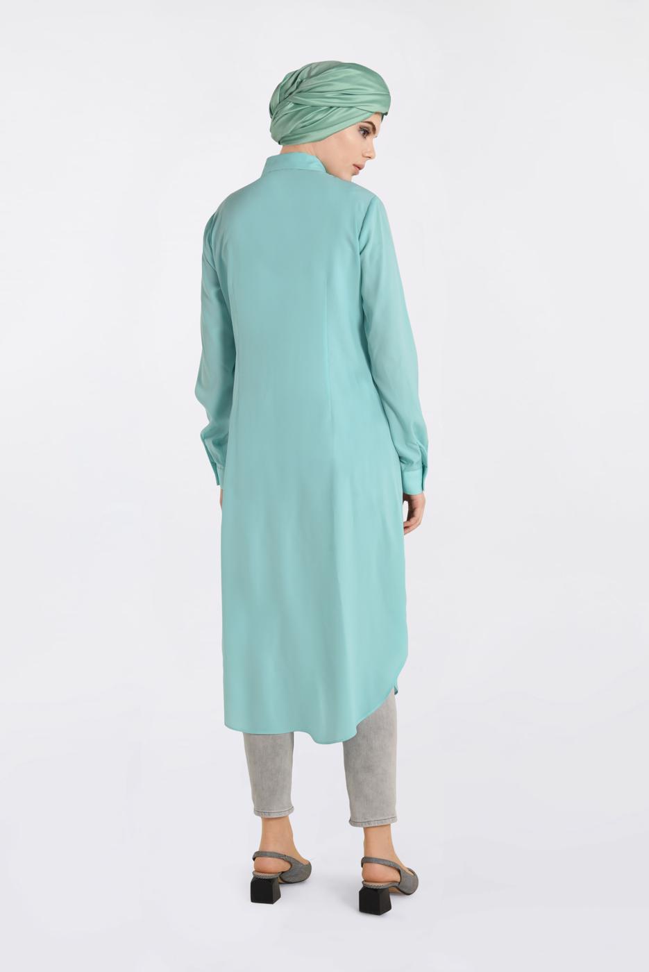Tesettür giyim YEŞİL DÜĞMELİ UZUN TUNİK 4397