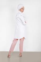 Tesettür giyim BEYAZ ALVİNA YAKA KISMI FIRFIR DETAYLI TUNİK 4399