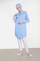 Tesettür giyim MAVİ ALVİNA YAKA KISMI FIRFIR DETAYLI TUNİK 4399