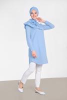 Tesettür giyim MAVİ ALVİNA YAKA KISMI FIRFIR DETAYLI TUNİK 4399