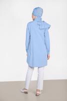 Tesettür giyim MAVİ ALVİNA YAKA KISMI FIRFIR DETAYLI TUNİK 4399