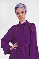 Tesettür giyim MOR ALVİNA KOLLARI VOLANLI İŞLEMELİ TUNİK 4444