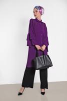 Tesettür giyim MOR ALVİNA KOLLARI VOLANLI İŞLEMELİ TUNİK 4444