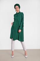 Tesettür giyim YEŞİL ALVİNA KOLLARI VOLANLI İŞLEMELİ TUNİK 4444