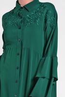 Tesettür giyim YEŞİL ALVİNA KOLLARI VOLANLI İŞLEMELİ TUNİK 4444