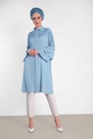 Tesettür giyim MAVİ ALVİNA KOLLARI VOLANLI İŞLEMELİ TUNİK 4444