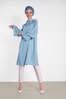 Tesettür giyim MAVİ ALVİNA KOLLARI VOLANLI İŞLEMELİ TUNİK 4444