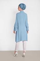 Tesettür giyim MAVİ ALVİNA KOLLARI VOLANLI İŞLEMELİ TUNİK 4444