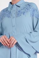 Tesettür giyim MAVİ ALVİNA KOLLARI VOLANLI İŞLEMELİ TUNİK 4444