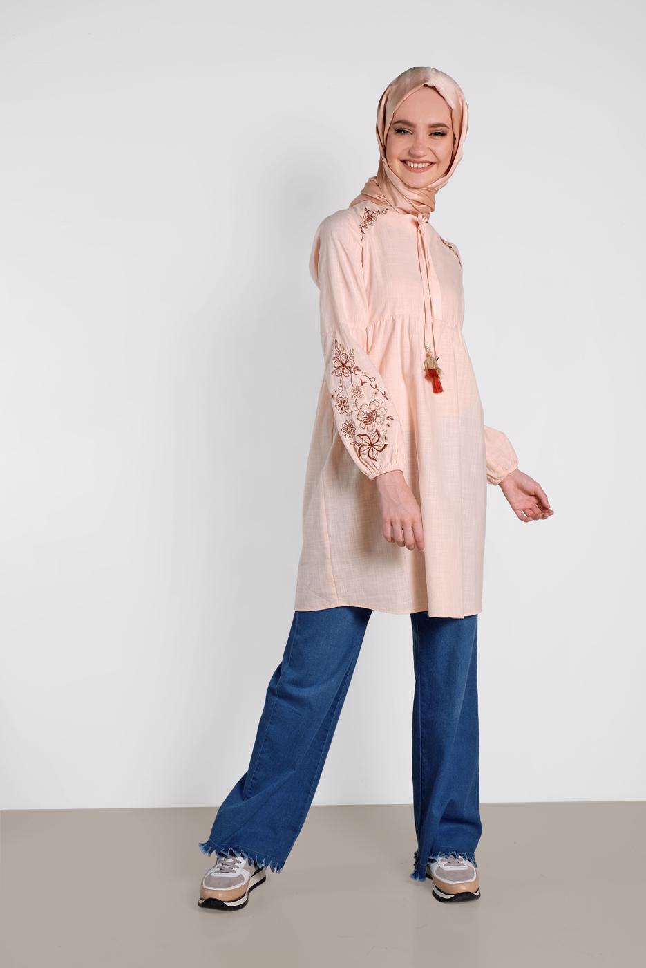 Tesettür giyim PUDRA  ALVİNA KETEN TUNİK  4472