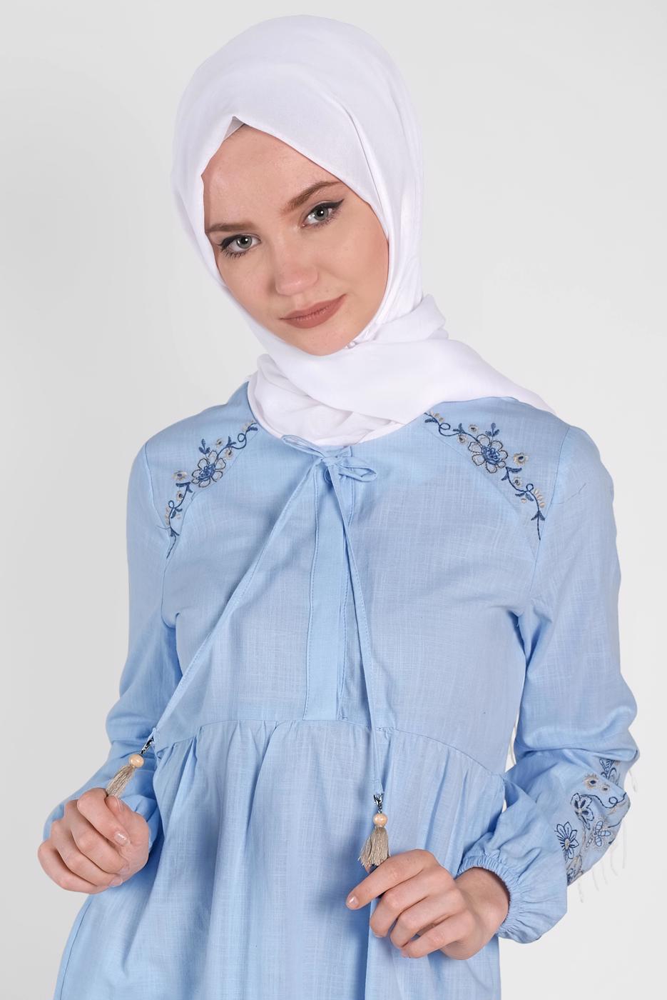 Tesettür giyim MAVİ  ALVİNA KETEN TUNİK  4472