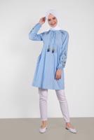 Tesettür giyim MAVİ  ALVİNA KETEN TUNİK  4472