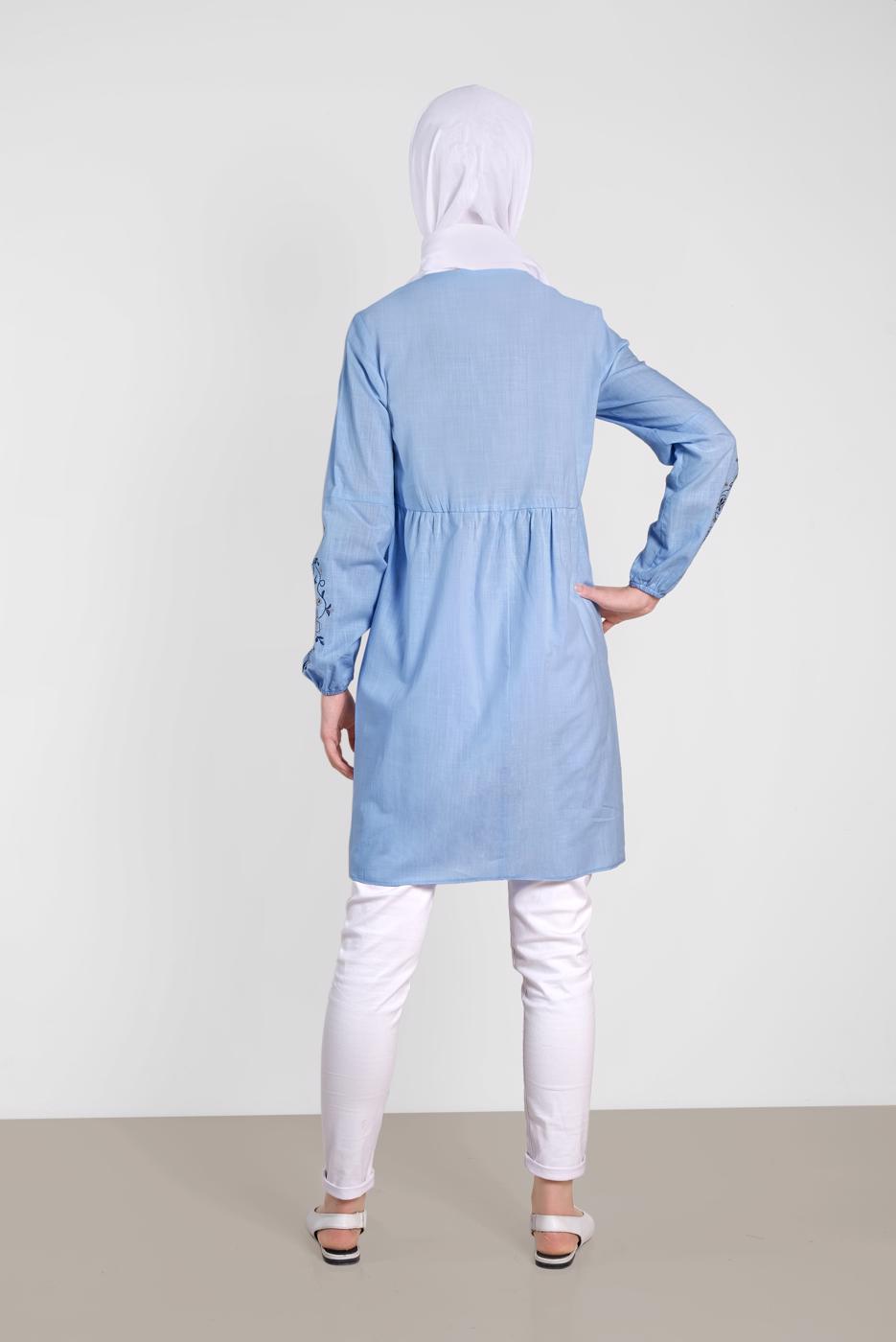 Tesettür giyim MAVİ  ALVİNA KETEN TUNİK  4472