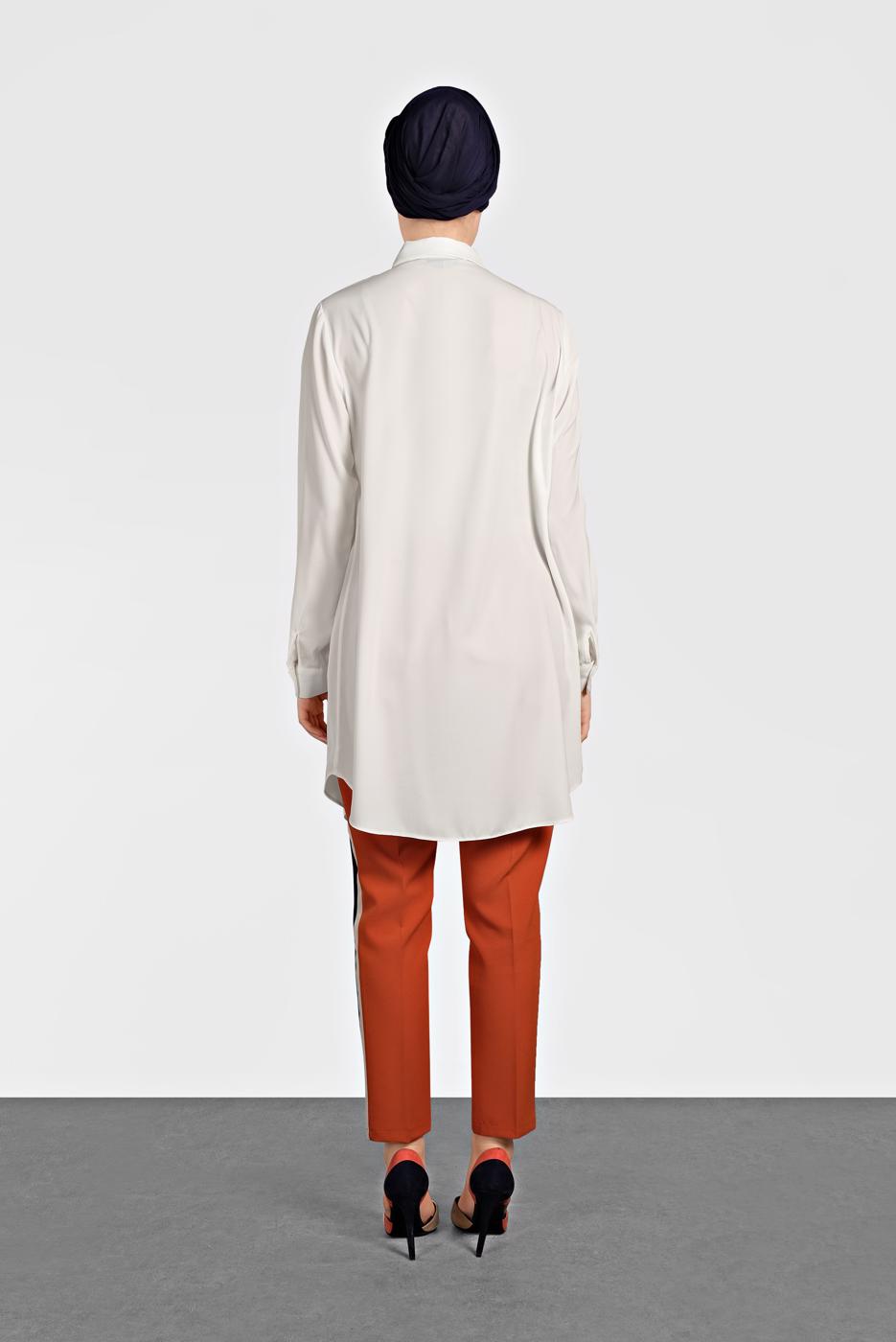 Tesettür giyim KREM ALVİNA BOYDAN DÜĞMELİ TUNİK 4495