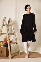 Tesettür giyim SİYAH ALVİNA YANLARI FIRFIRLI TUNİK 4850