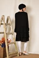 Tesettür giyim SİYAH ALVİNA YANLARI FIRFIRLI TUNİK 4850