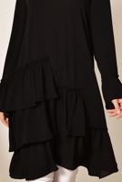 Tesettür giyim SİYAH ALVİNA YANLARI FIRFIRLI TUNİK 4850