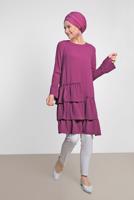 Tesettür giyim FUŞYA ALVİNA YANLARI FIRFIRLI TUNİK 4850