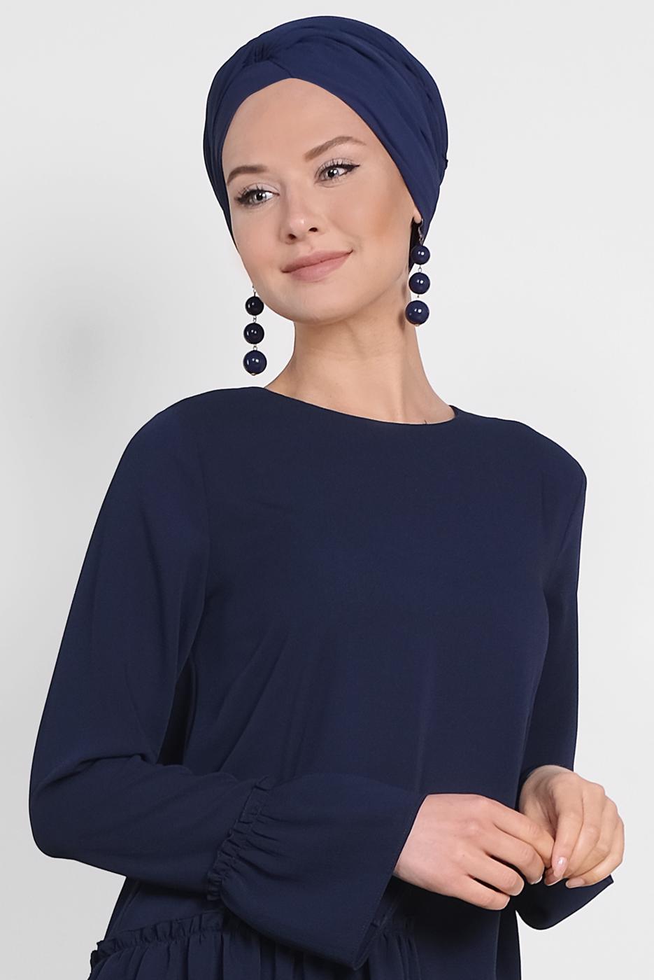 Tesettür giyim LACİVERT ALVİNA YANLARI FIRFIRLI TUNİK 4850