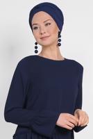 Tesettür giyim LACİVERT ALVİNA YANLARI FIRFIRLI TUNİK 4850