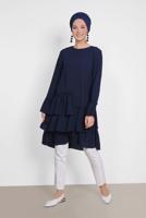 Tesettür giyim LACİVERT ALVİNA YANLARI FIRFIRLI TUNİK 4850