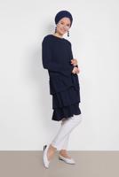 Tesettür giyim LACİVERT ALVİNA YANLARI FIRFIRLI TUNİK 4850