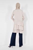 Tesettür giyim EKRU ALVİNA YANLARI FIRFIRLI TUNİK 4850