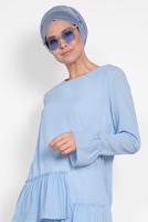 Tesettür giyim MAVİ ALVİNA YANLARI FIRFIRLI TUNİK 4850