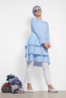 Tesettür giyim MAVİ ALVİNA YANLARI FIRFIRLI TUNİK 4850