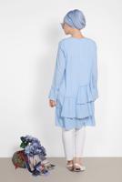 Tesettür giyim MAVİ ALVİNA YANLARI FIRFIRLI TUNİK 4850
