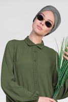 Tesettür giyim HAKİ ALVİNA ARKASI BÜZGÜLÜ TUNİK 4851