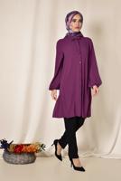 Tesettür giyim FUŞYA ALVİNA ARKASI BÜZGÜLÜ TUNİK 4851