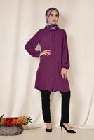 Tesettür giyim FUŞYA ALVİNA ARKASI BÜZGÜLÜ TUNİK 4851