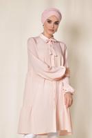 Tesettür giyim PEMBE ALVİNA ARKASI BÜZGÜLÜ TUNİK 4851
