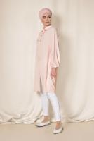 Tesettür giyim PEMBE ALVİNA ARKASI BÜZGÜLÜ TUNİK 4851