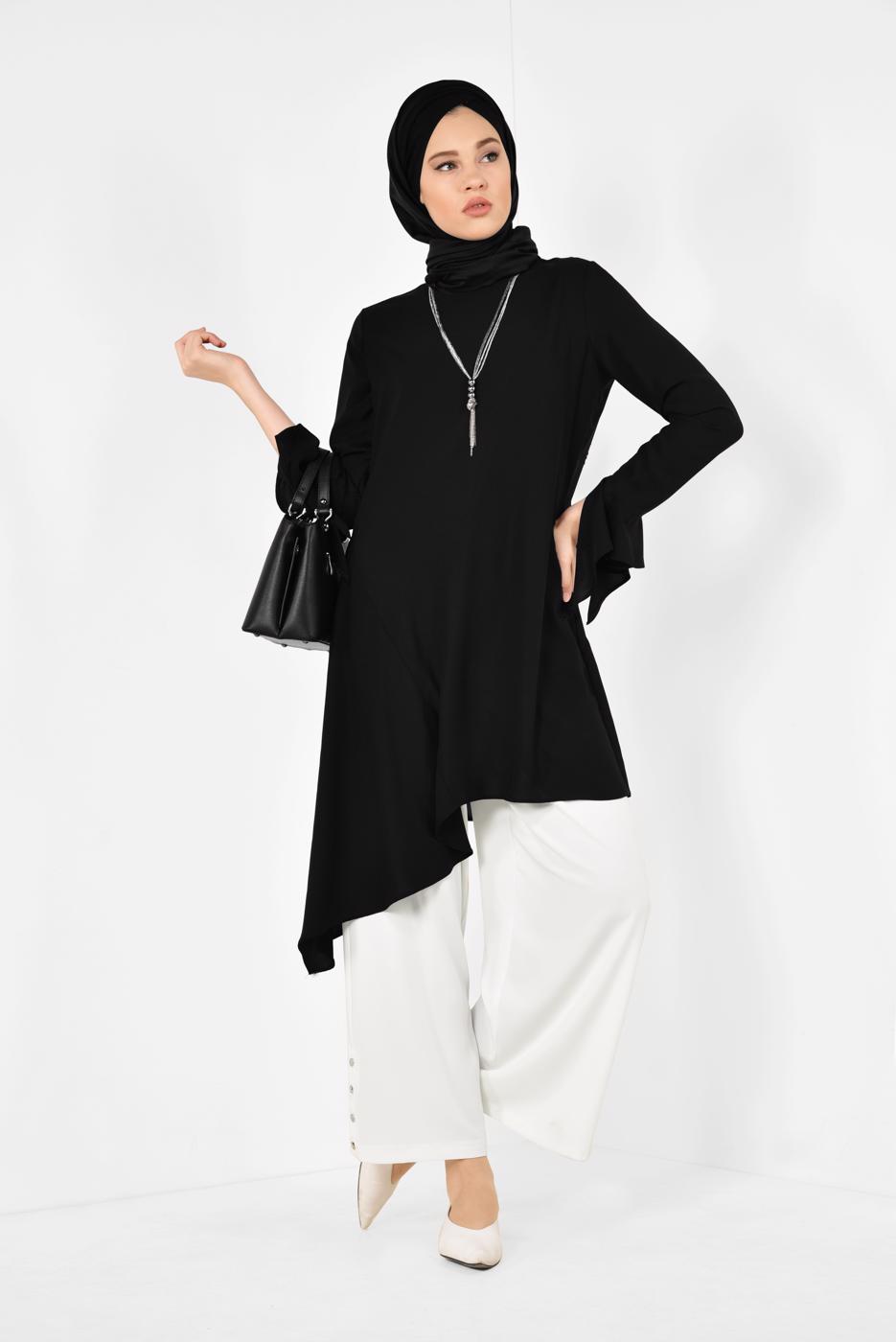 Tesettür giyim SİYAH ALVİNA ASİMETRİK KESİM TUNİK 4852