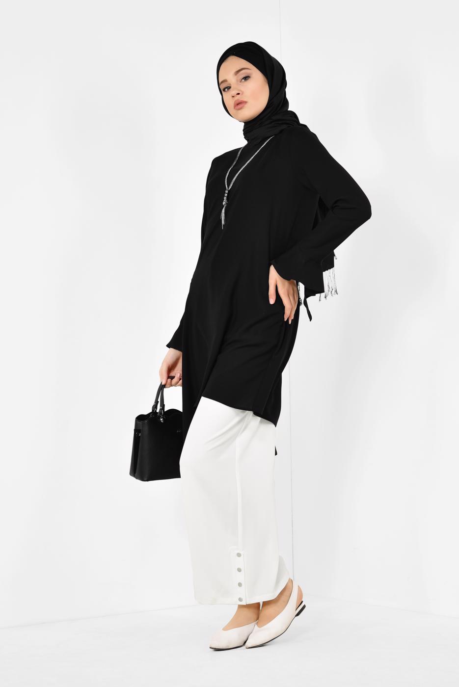 Tesettür giyim SİYAH ALVİNA ASİMETRİK KESİM TUNİK 4852
