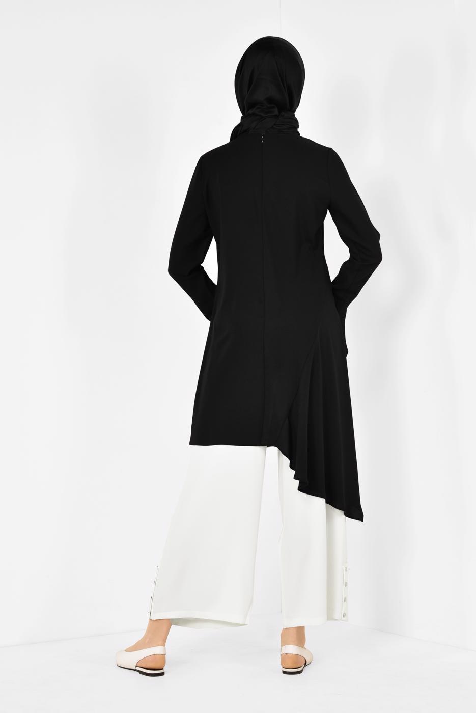 Tesettür giyim SİYAH ALVİNA ASİMETRİK KESİM TUNİK 4852