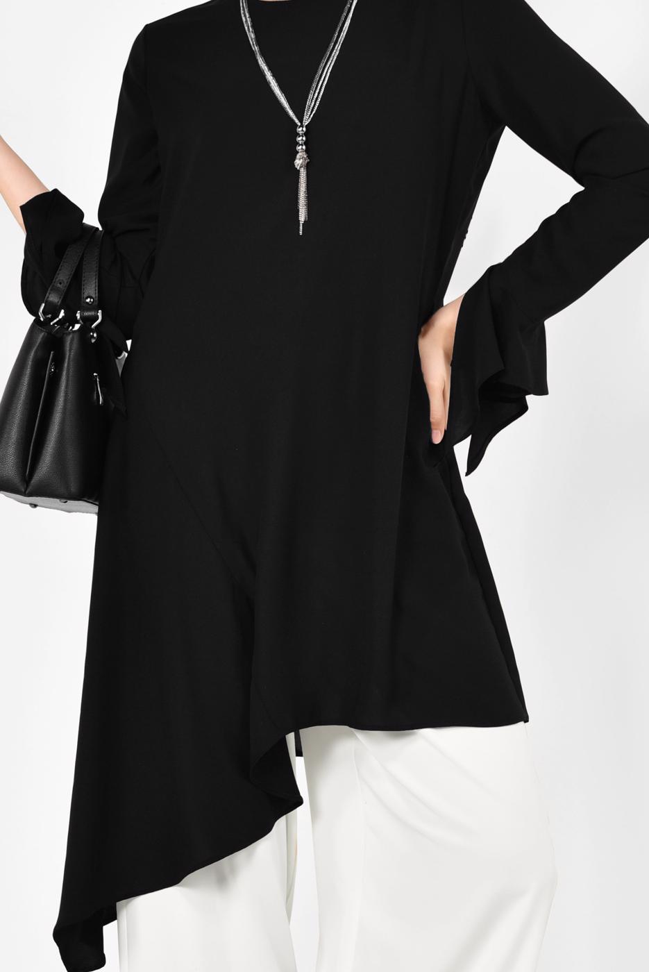 Tesettür giyim SİYAH ALVİNA ASİMETRİK KESİM TUNİK 4852