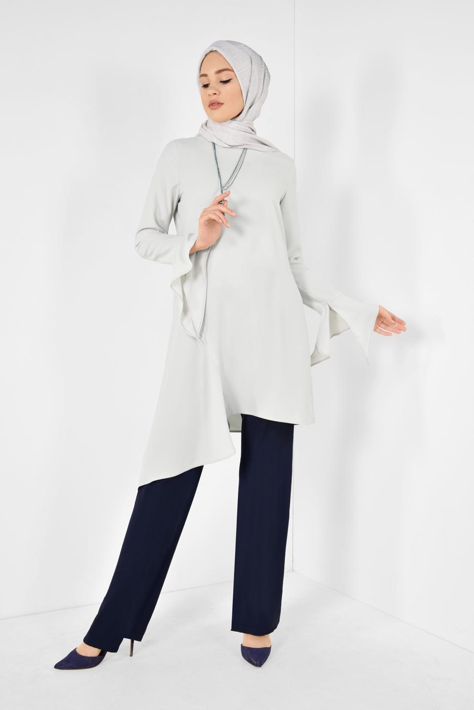 Tesettür giyim BEJ ALVİNA ASİMETRİK KESİM TUNİK 4852