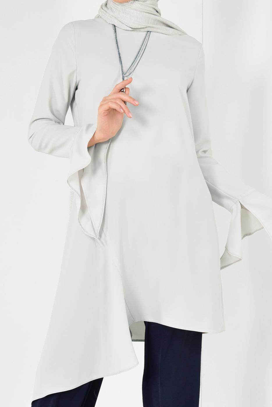 Tesettür giyim BEJ ALVİNA ASİMETRİK KESİM TUNİK 4852