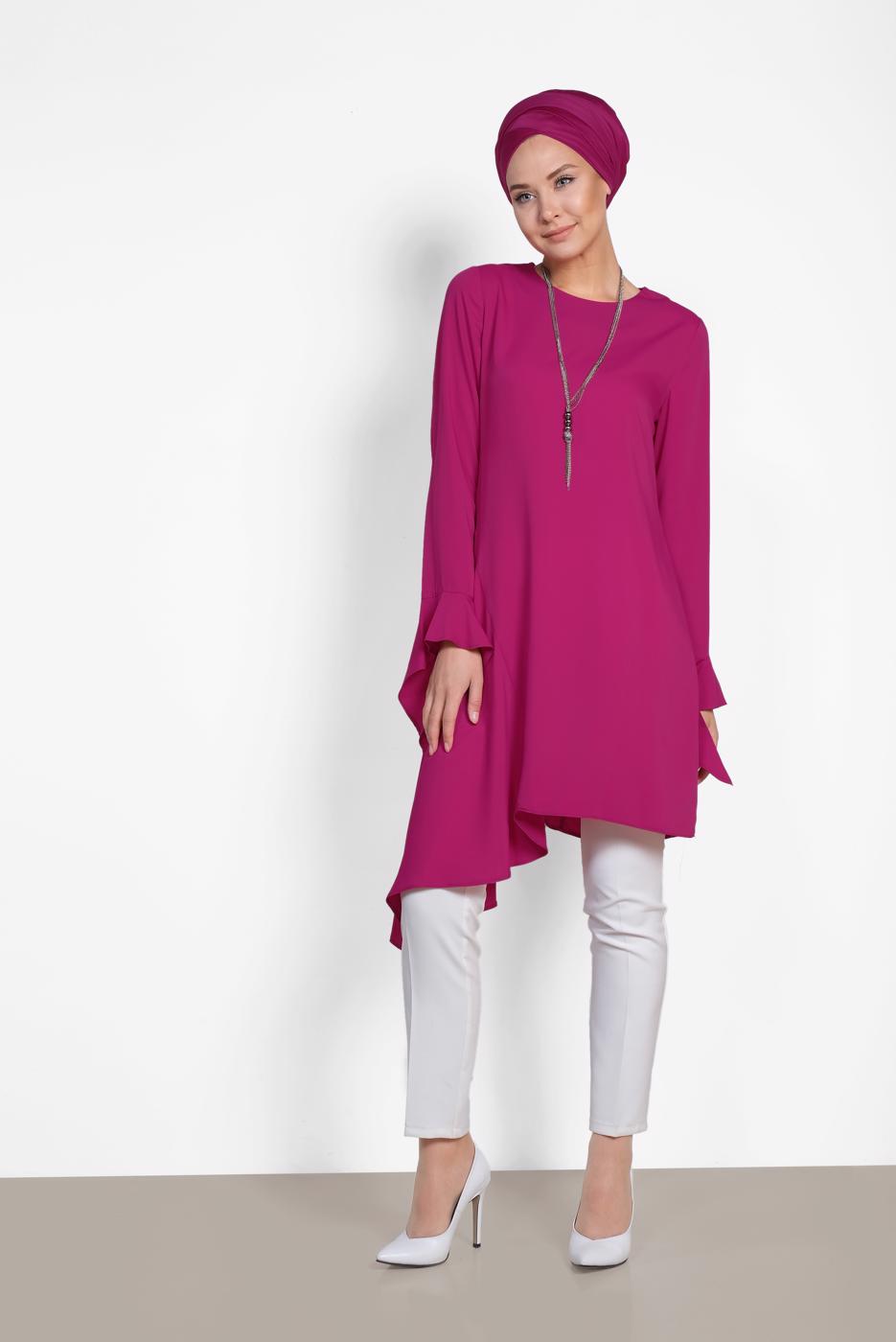 Tesettür giyim FUŞYA ALVİNA ASİMETRİK KESİM TUNİK 4852