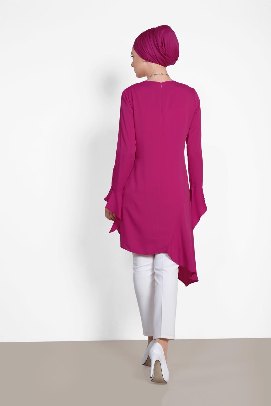 Tesettür giyim FUŞYA ALVİNA ASİMETRİK KESİM TUNİK 4852