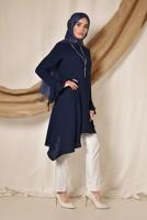 Tesettür giyim LACİVERT ALVİNA ASİMETRİK KESİM TUNİK 4852