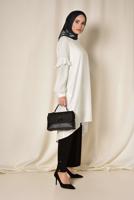 Tesettür giyim KREM ALVİNA KOLLARI TAŞ DETAYLI TUNİK 4858