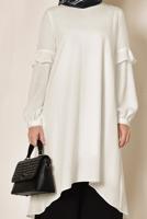 Tesettür giyim KREM ALVİNA KOLLARI TAŞ DETAYLI TUNİK 4858