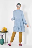 Tesettür giyim MAVİ ALVİNA ÖNÜ DÜĞMELİ BÜZGÜLÜ TUNİK 4868