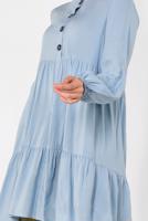 Tesettür giyim MAVİ ALVİNA ÖNÜ DÜĞMELİ BÜZGÜLÜ TUNİK 4868